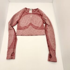 Gymshark Vital Seamless 2.0 Long Sleeve Crop Top - Marl Red/Berry - Size M